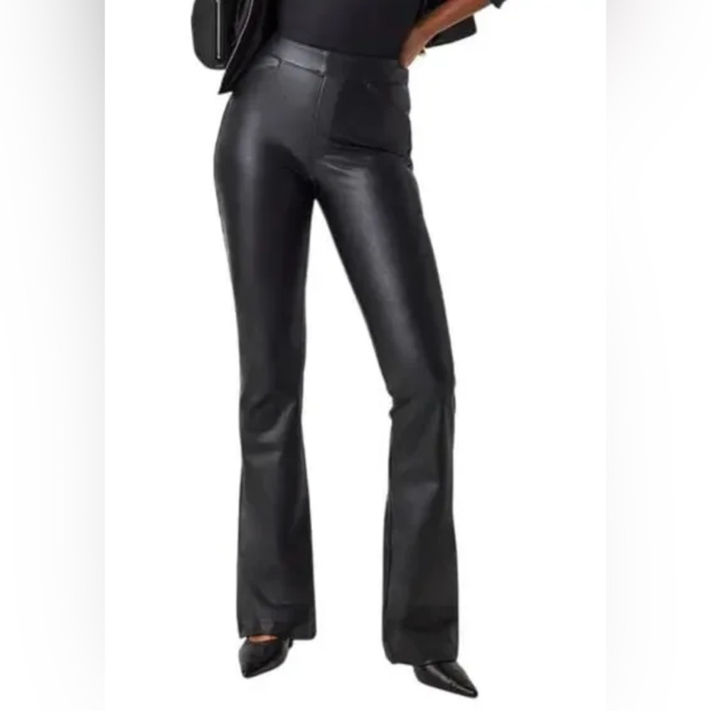 SPANX Black Faux Leather Flare Pants